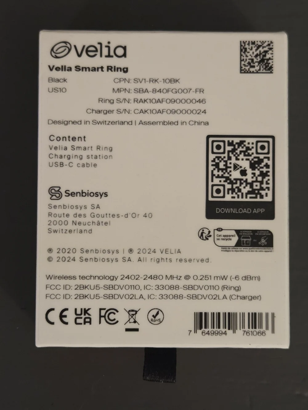Velia Smart Ring Size 10 Brand New and Sealed
